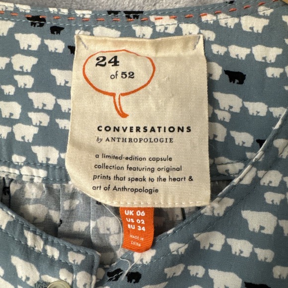 Y2k Anthropologie Top Blouse Women's US 2 (PXS) Green Polar Bear Long Sleeves - Picture 4 of 9